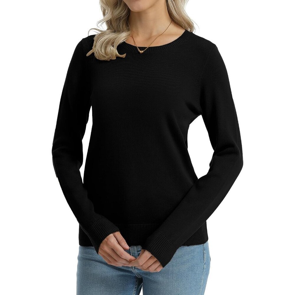 Women's Cotton Sweater Midweight Crewneck Long Sleeve Knitted Pullover - Picture 2 of 7